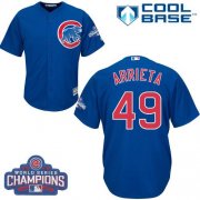 Wholesale Cheap Cubs #49 Jake Arrieta Blue Alternate 2016 World Series Champions Stitched Youth MLB Jersey