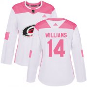 Wholesale Cheap Adidas Hurricanes #14 Justin Williams White/Pink Authentic Fashion Women's Stitched NHL Jersey
