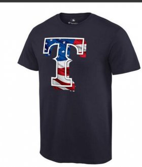 Wholesale Cheap Men\'s Texas Rangers USA Flag Fashion T-Shirt Navy Blue