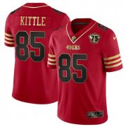Wholesale Cheap Men's San Francisco 49ers #85 George Kittle Red Gold With 75th Anniversary Patch Football Stitched Jersey
