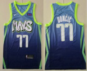 Wholesale Cheap Men\'s Dallas Mavericks #77 Luka Doncic Blue 2020 Nike City Edition Swingman Jersey With The Sponsor Logo