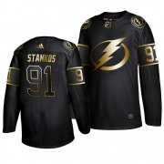 Wholesale Cheap Adidas Lightning #91 Steven Stamkos Men's 2019 Black Golden Edition Authentic Stitched NHL Jersey