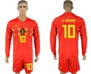 Wholesale Cheap Belgium #10 E.Hazard Red Home Long Sleeves Soccer Country Jersey
