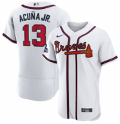 Wholesale Cheap Men's White Atlanta Braves #13 Ronald Acuna Jr. 2021 World Series Champions Stitched Baseball Jersey