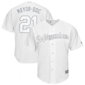 Wholesale Cheap Brewers #21 Travis Shaw White \"Mayor-DDC\" Players Weekend Cool Base Stitched MLB Jersey