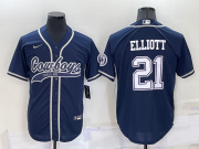 Wholesale Men's Dallas Cowboys #21 Ezekiel Elliott Navy Blue Stitched Cool Base Nike Baseball Jersey