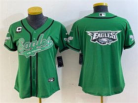 Cheap Women\'s Philadelphia Eagles Green Team Big Logo With 3-Star C Patch Cool Base Stitched Baseball Jersey(Run Small)