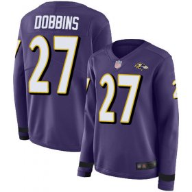 Wholesale Cheap Nike Ravens #27 J.K. Dobbins Purple Team Color Women\'s Stitched NFL Limited Therma Long Sleeve Jersey