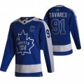 Wholesale Cheap Toronto Maple Leafs #91 John Tavares Blue Men's Adidas 2020-21 Reverse Retro Alternate NHL Jersey