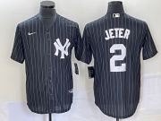 Wholesale Cheap Men's New York Yankees #2 Derek Jeter Black Pinstripe Cool Base Stitched Baseball Jersey