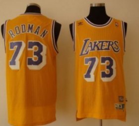 Wholesale Cheap Los Angeles Lakers #73 Dennis Rodman Yellow Swingman Throwback Jersey