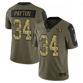 Wholesale Cheap Men\'s Olive Chicago Bears #34 Walter Payton 2021 Camo Salute To Service Limited Stitched Jersey
