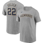 Wholesale Cheap Milwaukee Brewers #22 Christian Yelich Nike Name & Number T-Shirt Gray