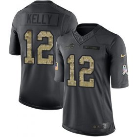 Wholesale Cheap Nike Bills #12 Jim Kelly Black Youth Stitched NFL Limited 2016 Salute to Service Jersey