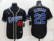 Wholesale Cheap Men's Los Angeles Dodgers #22 Clayton Kershaw Black Blue Name Stitched MLB Cool Base Nike Jersey
