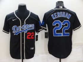 Wholesale Cheap Men\'s Los Angeles Dodgers #22 Clayton Kershaw Black Blue Name Stitched MLB Cool Base Nike Jersey
