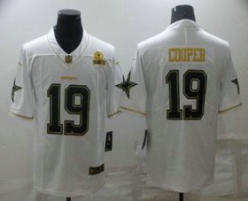Wholesale Cheap Men\'s Dallas Cowboys #19 Amari Cooper White 60th Patch Golden Edition Stitched NFL Nike Limited Jersey