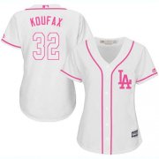 Wholesale Cheap Dodgers #32 Sandy Koufax White/Pink Fashion Women's Stitched MLB Jersey