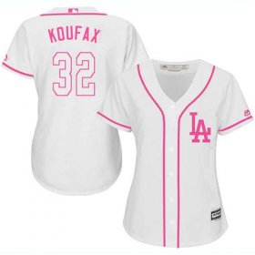 Wholesale Cheap Dodgers #32 Sandy Koufax White/Pink Fashion Women\'s Stitched MLB Jersey