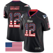 Wholesale Cheap Nike Patriots #12 Tom Brady Black Men's Stitched NFL Limited Rush USA Flag Jersey