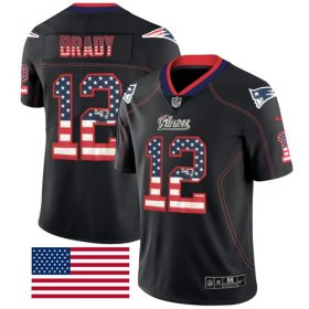 Wholesale Cheap Nike Patriots #12 Tom Brady Black Men\'s Stitched NFL Limited Rush USA Flag Jersey