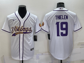 Wholesale Cheap Men\'s Minnesota Vikings #19 Adam Thielen White With Patch Cool Base Stitched Baseball Jersey