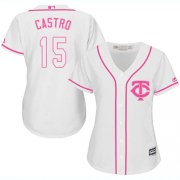 Wholesale Cheap Twins #15 Jason Castro White/Pink Fashion Women's Stitched MLB Jersey