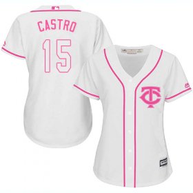 Wholesale Cheap Twins #15 Jason Castro White/Pink Fashion Women\'s Stitched MLB Jersey