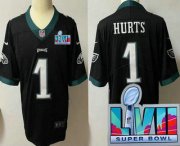 Cheap Youth Philadelphia Eagles #1 Jalen Hurts Limited Black Super Bowl LVII Vapor Jersey