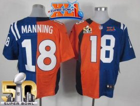 Wholesale Cheap Nike Colts #18 Peyton Manning Orange/Royal Blue Super Bowl XLI & Super Bowl 50 Men\'s Stitched NFL Elite Split Broncos Jersey