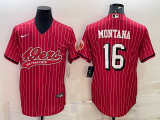 Wholesale Cheap Men's San Francisco 49ers #16 Joe Montana Red Pinstripe Color Rush With Patch Cool Base Stitched Baseball Jersey