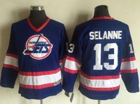 Wholesale Cheap Jets #13 Teemu Selanne Light Blue CCM Throwback Stitched Youth NHL Jersey