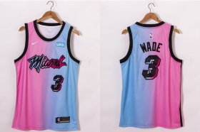 Wholesale Cheap Men\'s Miami Heat #3 Dwyane Wade Pink Blue 2021 Nike City Edition Swingman Jersey