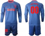 Wholesale Cheap Men 2020-2021 club Atletico Madrid away long sleeves customized blue Soccer Jerseys