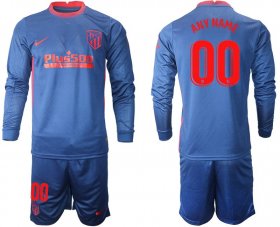 Wholesale Cheap Men 2020-2021 club Atletico Madrid away long sleeves customized blue Soccer Jerseys