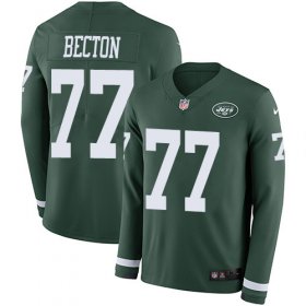 Wholesale Cheap Nike Jets #77 Mekhi Becton Green Team Color Youth Stitched NFL Limited Therma Long Sleeve Jersey
