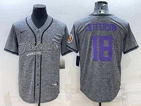 Wholesale Cheap Men\'s Minnesota Vikings #18 Justin Jefferson Grey Gridiron With Patch Cool Base Stitched Baseball Jersey