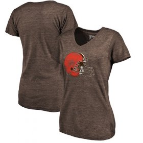 Wholesale Cheap Women\'s Cleveland Browns NFL Pro Line by Fanatics Branded Brown Distressed Team Logo Tri-Blend T-Shirt