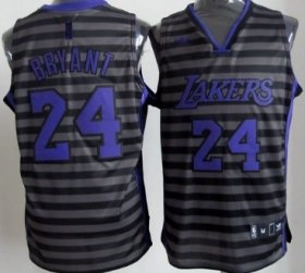 Wholesale Cheap Los Angeles Lakers #24 Kobe Bryant Gray With Black Pinstripe Jersey