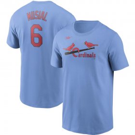 Wholesale Cheap St. Louis Cardinals #6 Stan Musial Nike Cooperstown Collection Name & Number T-Shirt Light Blue