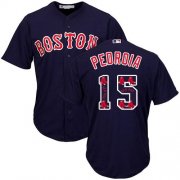 Wholesale Cheap Red Sox #15 Dustin Pedroia Navy Blue Team Logo Fashion Stitched MLB Jersey