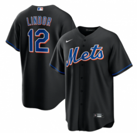 Wholesale Cheap Men\'s New York Mets #12 Francisco Lindor Black 2022 Cool Base Stitched Baseball Jersey