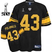 Wholesale Cheap Steelers #43 Troy Polamalu Black With Yellow Number Super Bowl XLV Stitched NFL Jersey