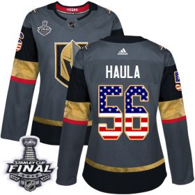 Wholesale Cheap Adidas Golden Knights #56 Erik Haula Grey Home Authentic USA Flag 2018 Stanley Cup Final Women\'s Stitched NHL Jersey