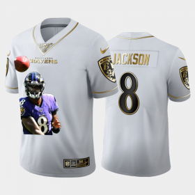Cheap Baltimore Ravens #8 Lamar Jackson Nike Team Hero 6 Vapor Limited NFL 100 Jersey White Golden