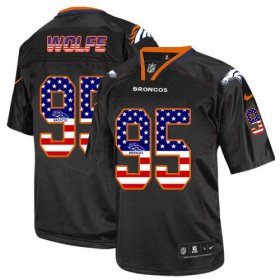 Wholesale Cheap Nike Broncos #95 Derek Wolfe Black Men\'s Stitched NFL Elite USA Flag Fashion Jersey