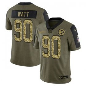 Wholesale Cheap Men\'s Olive Pittsburgh Steelers #90 T.J. Watt 2021 Camo Salute To Service Limited Stitched Jersey
