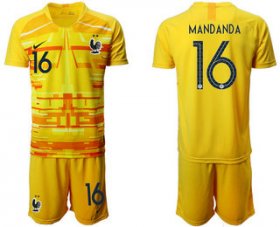Wholesale Cheap France 16 MANDANDA Yellow Goalkeeper UEFA Euro 2020 Soccer Jersey