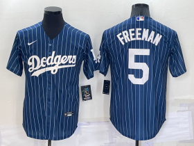 Wholesale Cheap Men\'s Los Angeles Dodgers #5 Freddie Freeman Navy Blue Pinstripe Stitched MLB Cool Base Nike Jersey