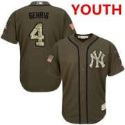 Wholesale Cheap Youth New York Yankees #4 Lou Gehrig Green Salute To Service Stitched MLB Jersey